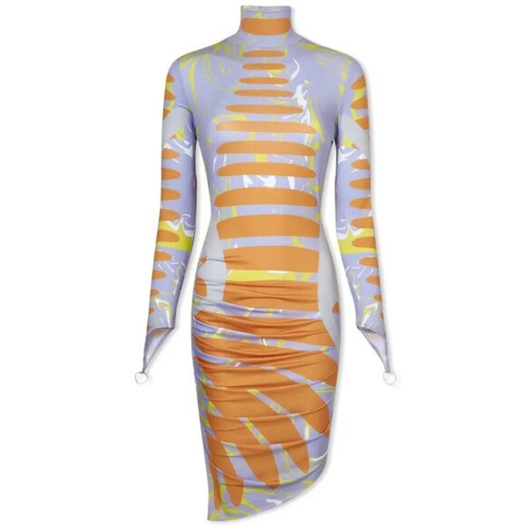 Maisie Wilen Womens Orbit City Dress Medium Purple Wifi Orange Asymmetric - Picture 3 of 14